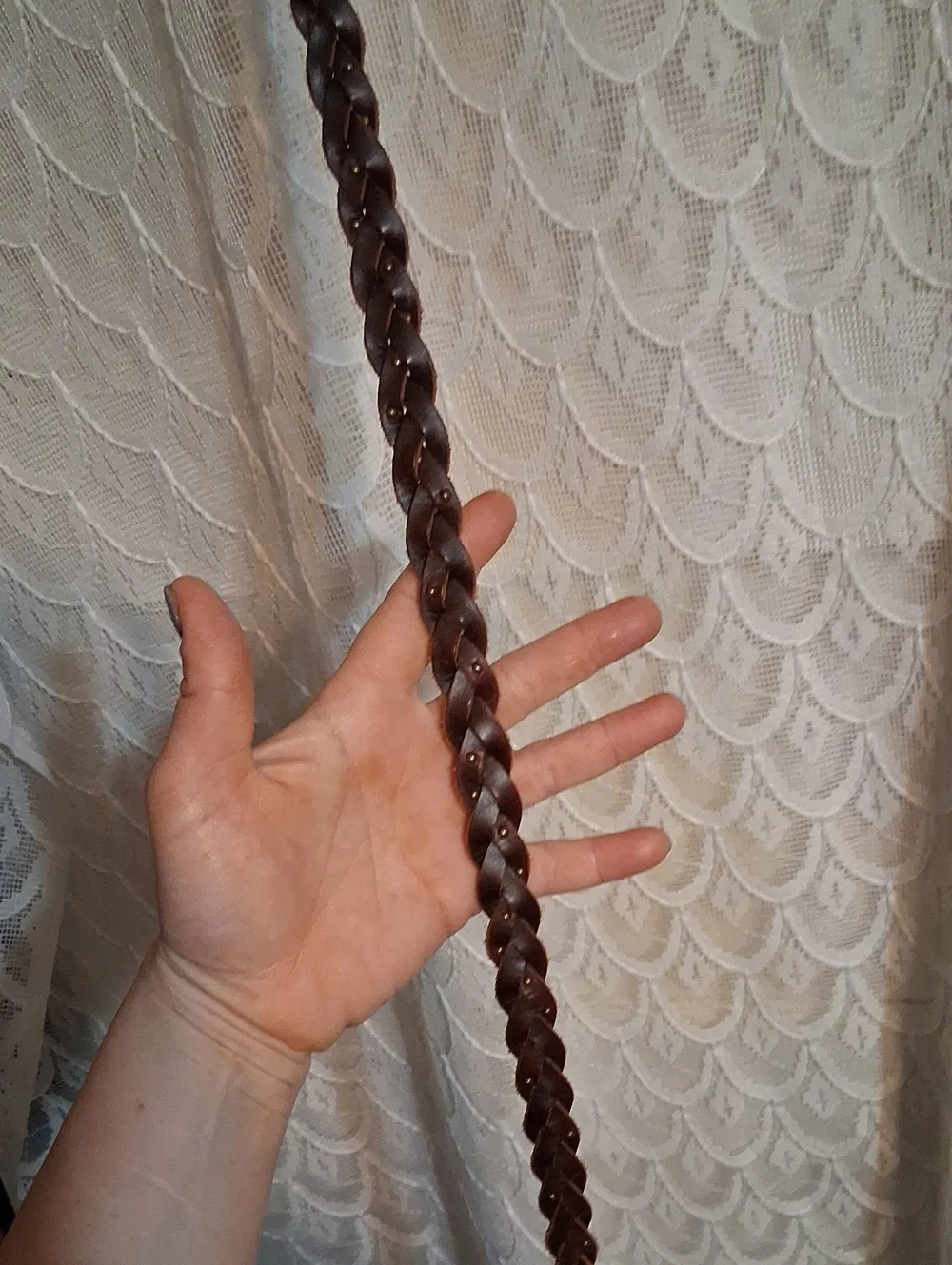 Braided Brown Leather Skinney Belt